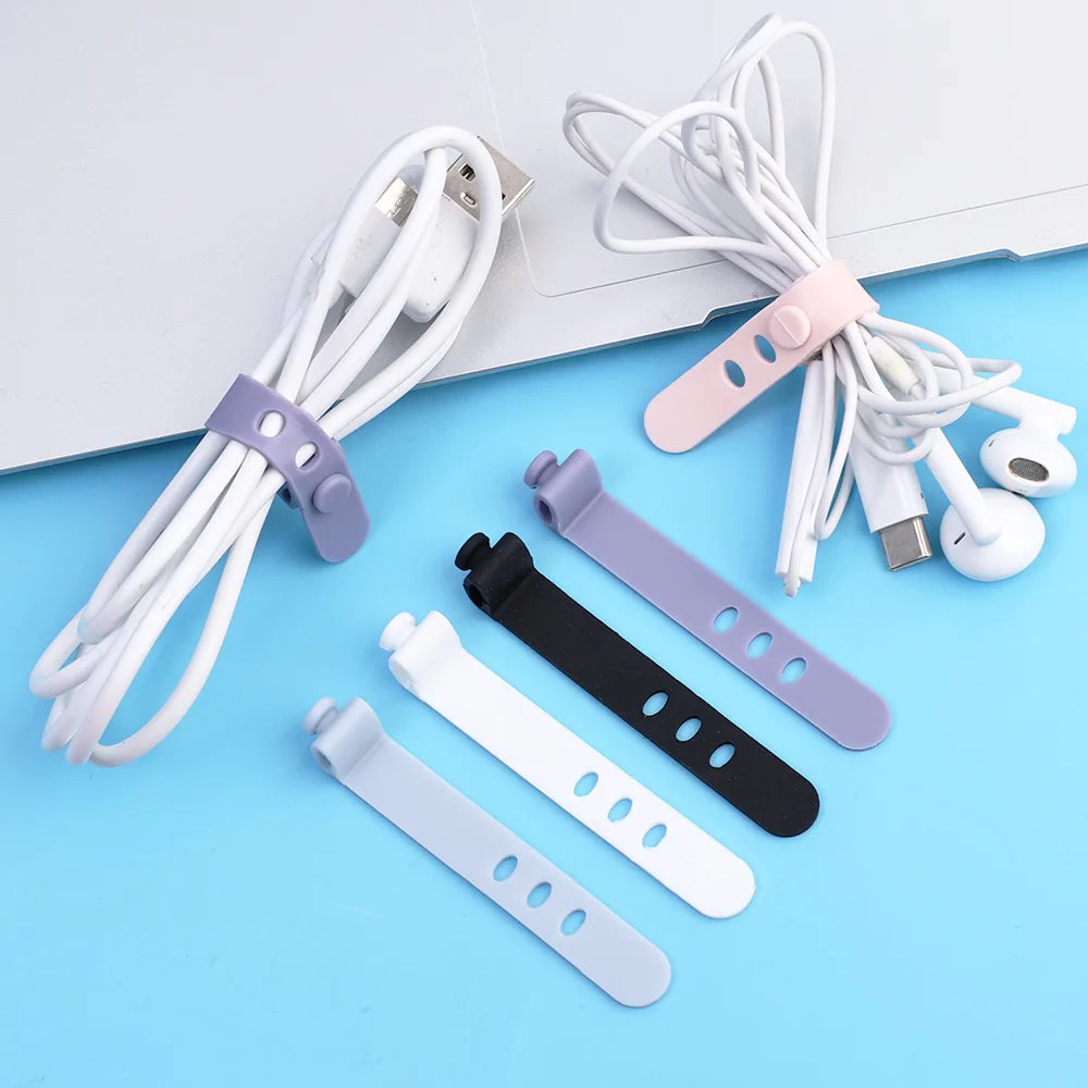 Phone Cable Organizer – 3-Hole Earphone & Charger Cord Management Clips, Data Line Winder Straps