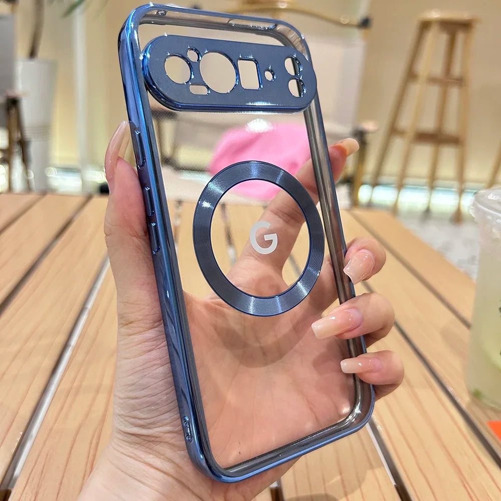 Clear Electroplating Magsafe Case for Google Pixel 10/9/8/7 Pro XL & A-Series – Shockproof Wireless Charging Cover