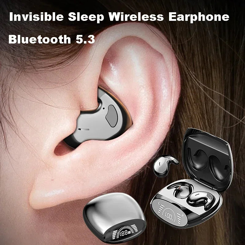 Invisible Sleep Bluetooth 5.3 Earbuds – IPX5 Waterproof Mini Wireless Stereo Headset with Mic
