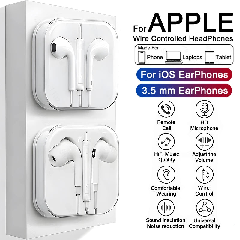 3.5mm Wired Earbuds – Stereo In-Ear Headphones with Mic for iPhone, iPad, Laptops & Tablets