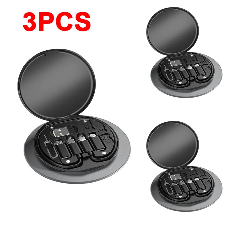 PD 60W Multifunctional USB Type C Data Cable Set Fast Charging For IPhone Xiaomi Charger Storage Box Adapter Card Pin Travel Box