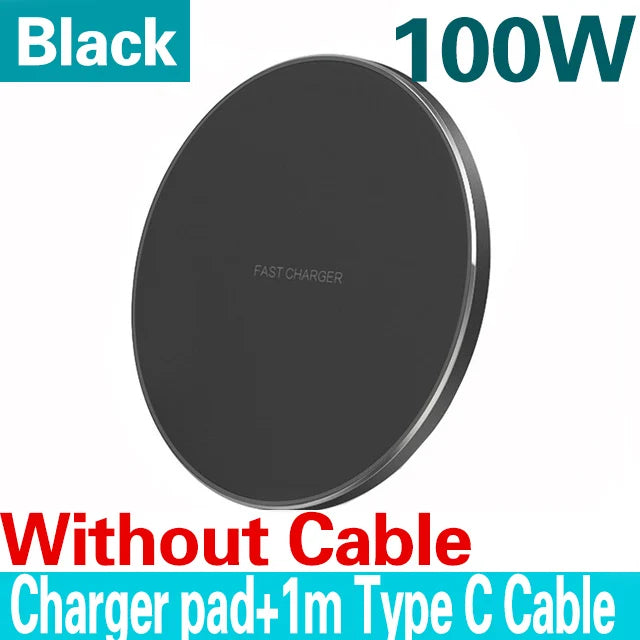 100W Fast Wireless Charger Pad for iPhone 15/14/13/12/11 Pro Max, Samsung Galaxy S24/S23/S22/S20 & Xiaomi – Charging Station