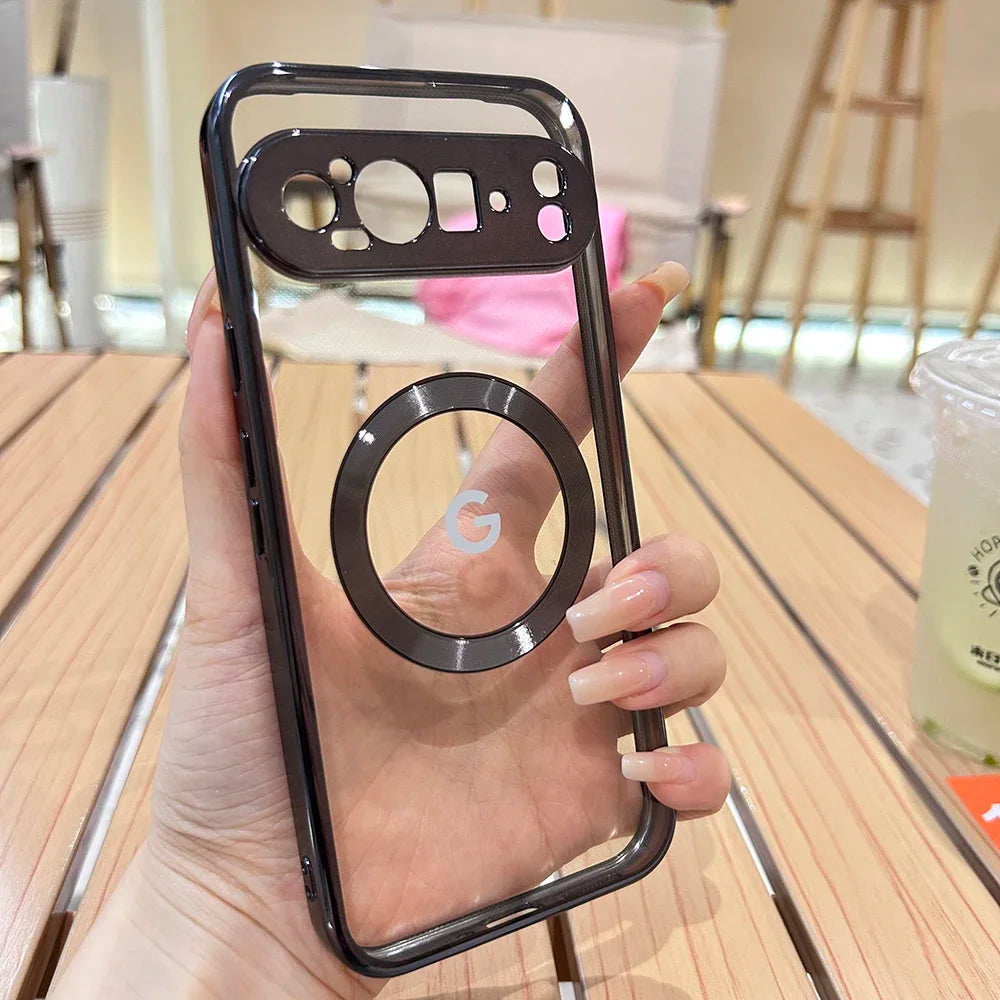 Clear Electroplating Magsafe Case for Google Pixel 10/9/8/7 Pro XL & A-Series – Shockproof Wireless Charging Cover