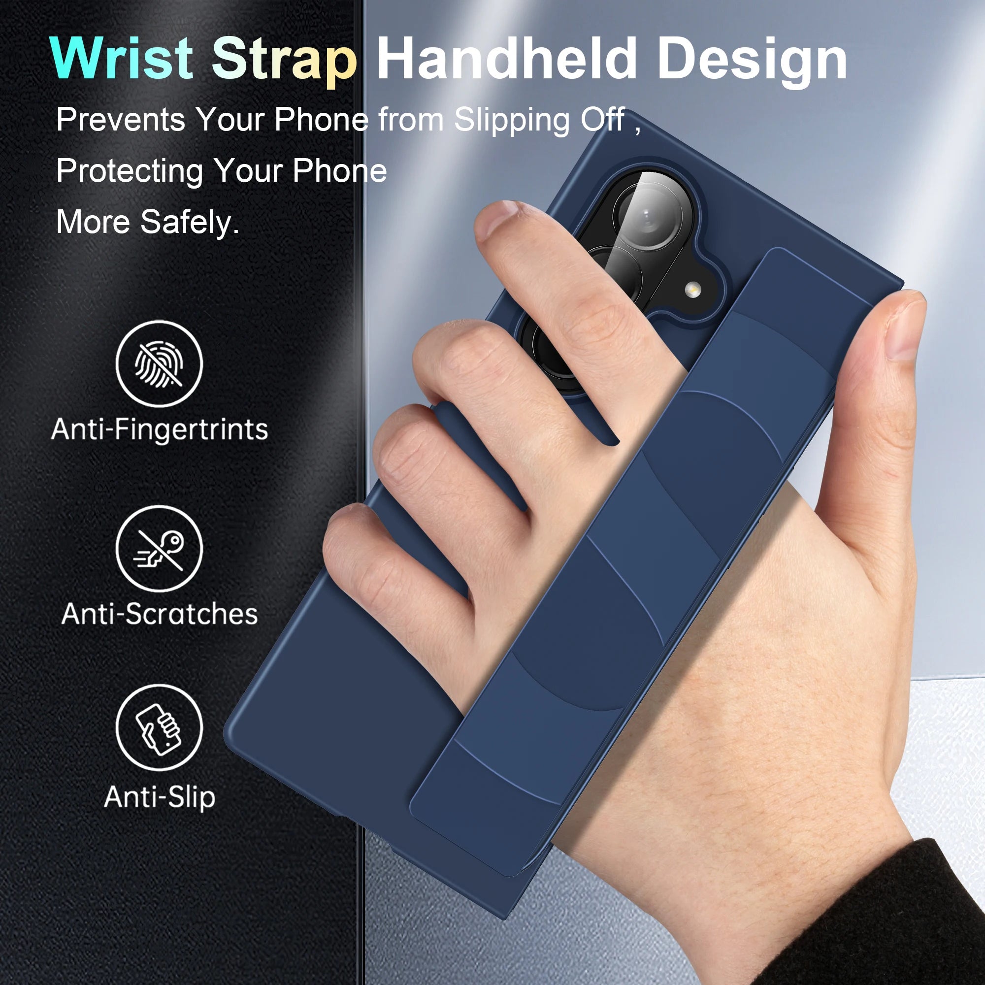 Luxury Ultra-Thin Matte Wrist Strap Case for Samsung Galaxy Z Fold 7/6/5/4/3 – Shockproof Silicone Hard Back Cover