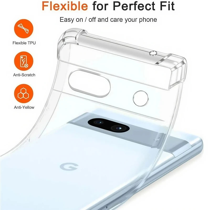 Shockproof Clear TPU Case for Google Pixel 8 Pro/8/7 Pro/7a/7/6 Pro/6a/6 – Transparent Soft Silicone Protective Cover