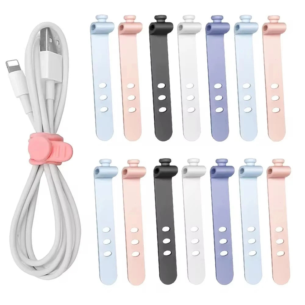 Phone Cable Organizer – 3-Hole Earphone & Charger Cord Management Clips, Data Line Winder Straps