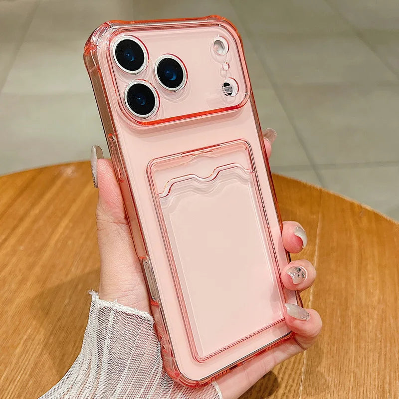 For iPhone 17 Air Case Clear TPU Silicone Card Holder Phone Cover For iPhone 17 Pro Max 13 14 12 11 16E Funda iPhone 16 Pro Max