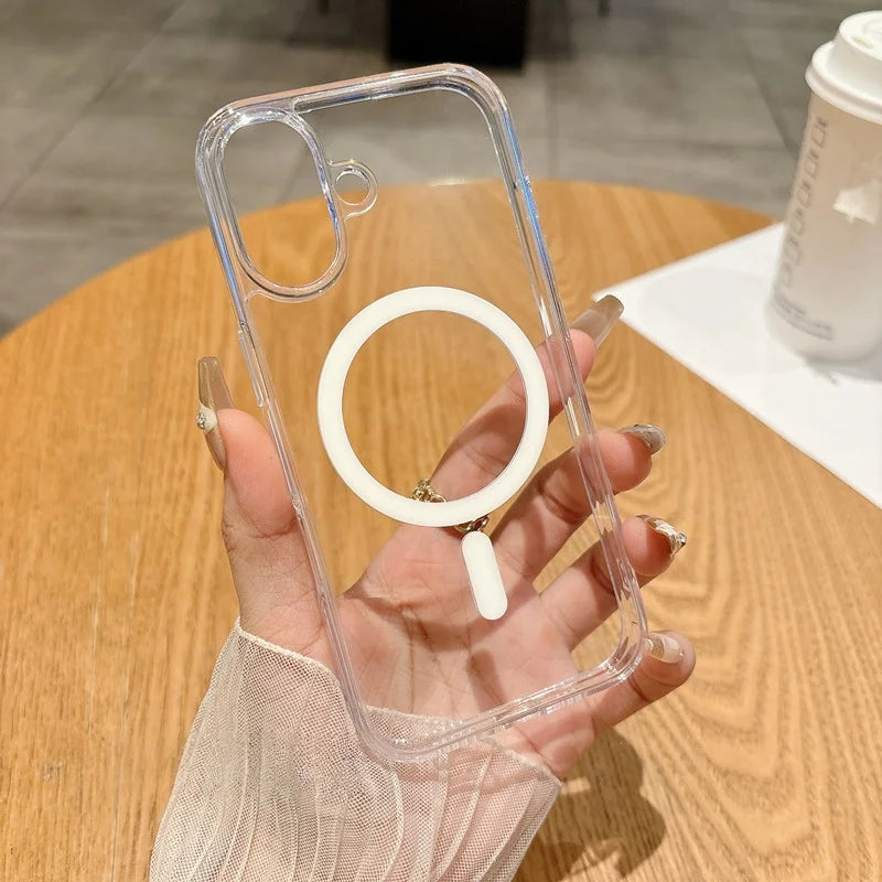 Original For Magsafe Magnetic Case For iPhone 17 Air 16 15 14 13 12 11 Pro Max Plus Mini 16E Wireless Charge Clear Arylic Cover