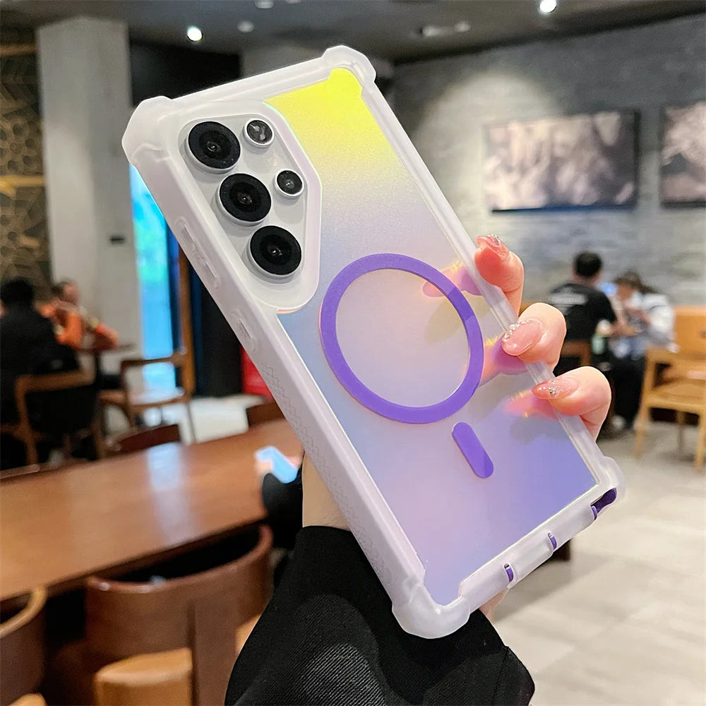 Luxury Magnetic Color-Changing Armor Case for Samsung Galaxy S25 Ultra/S24 Plus – Shockproof Dual-Layer MagSafe Cover