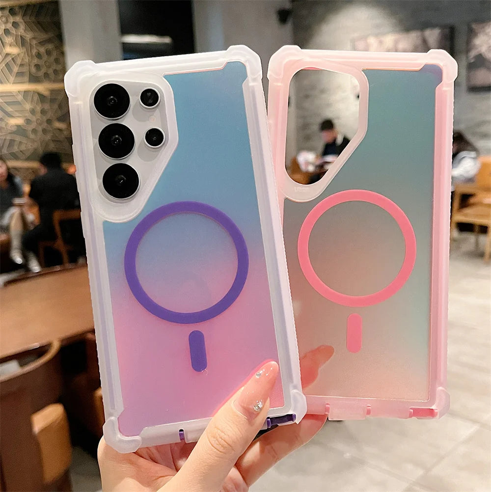 Luxury Magnetic Color-Changing Armor Case for Samsung Galaxy S25 Ultra/S24 Plus – Shockproof Dual-Layer MagSafe Cover