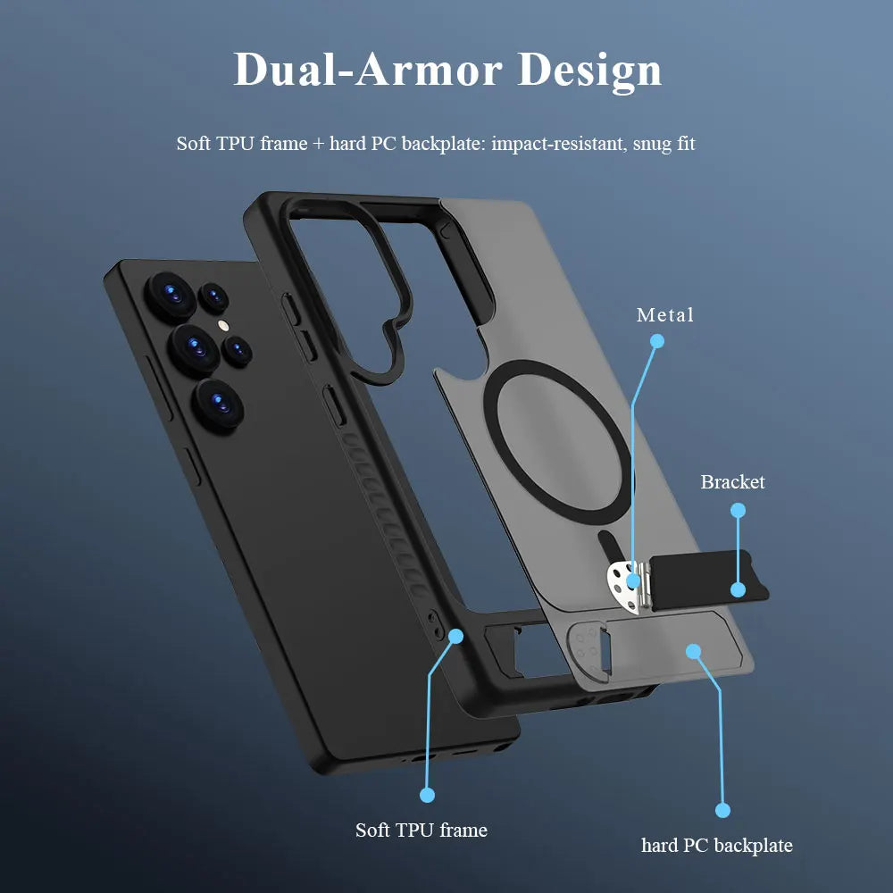Lereach Magnetic Stand Case for Samsung Galaxy S25/S24 Series – Shockproof Drop Protection with Adjustable Kickstand