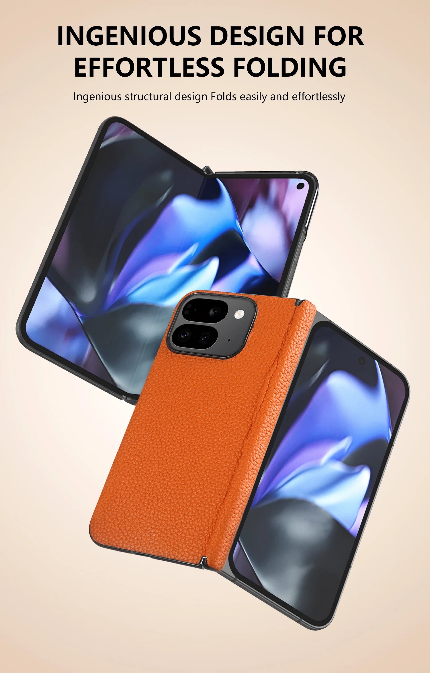 For Google Pixel 9 Pro Fold Case Genuine Leather Cover Pixel 9Pro Fold Capa Protective Etui Back Coque Carcasa without front