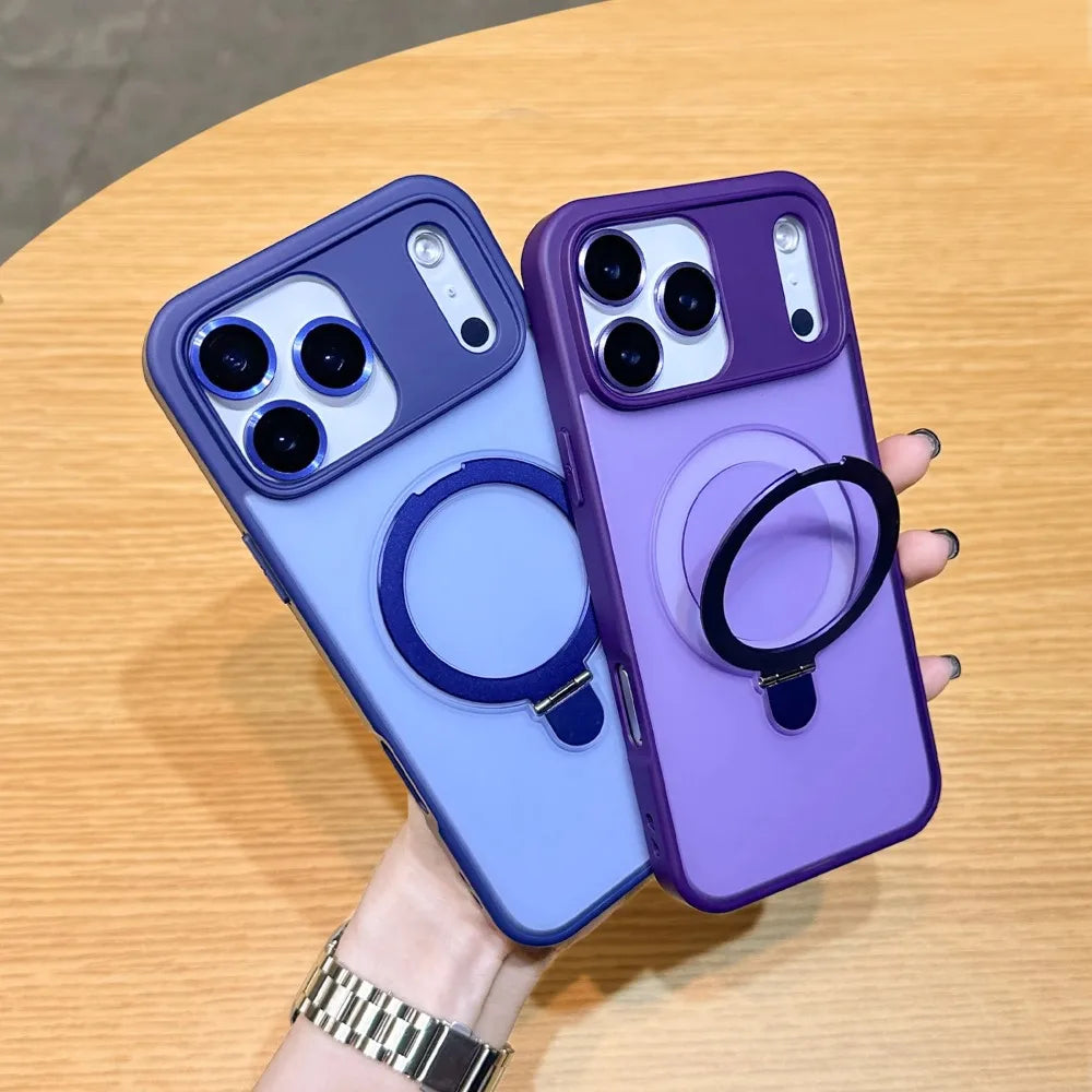 Luxury Magnetic Ring Holder Case For iPhone 17 Air 16/E 15 14 Plus 13 12 11 Pro Max Skin Friendly Frosted Matte PC Protect Cover