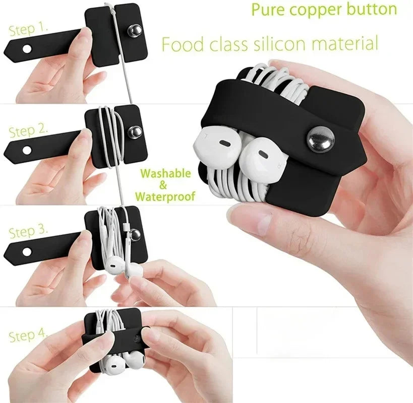 Cable Organizer & Earphone Holder – Cord Winder for Data Cables, Earbuds & Headphones