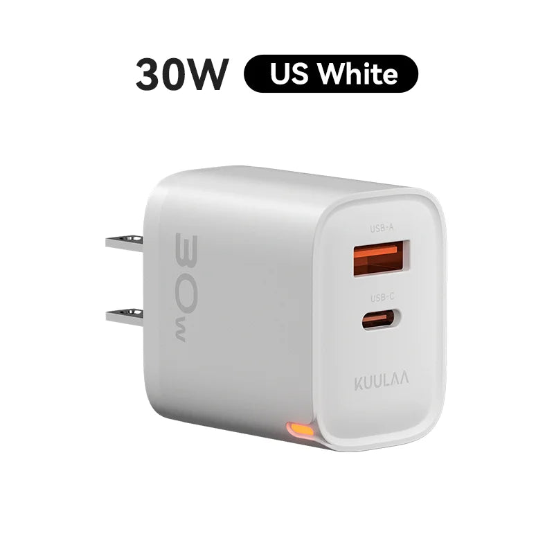 KUULAA 30W GaN USB-C Charger – PD 3.0 QC 4.0 Fast Wall Adapter for iPhone 17/16/15 Pro, Samsung S25, Xiaomi & iPad
