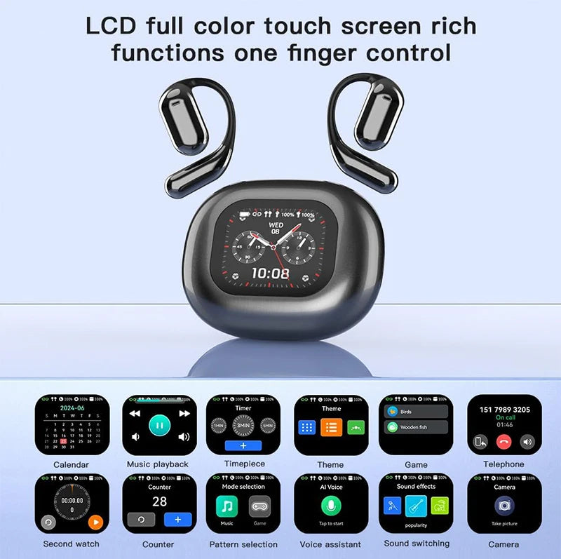 UYUXIO AI Translation Earbuds with LCD Touch – Real-Time 144 Language Translator Wireless Open-Ear Headphones for Travel & Business