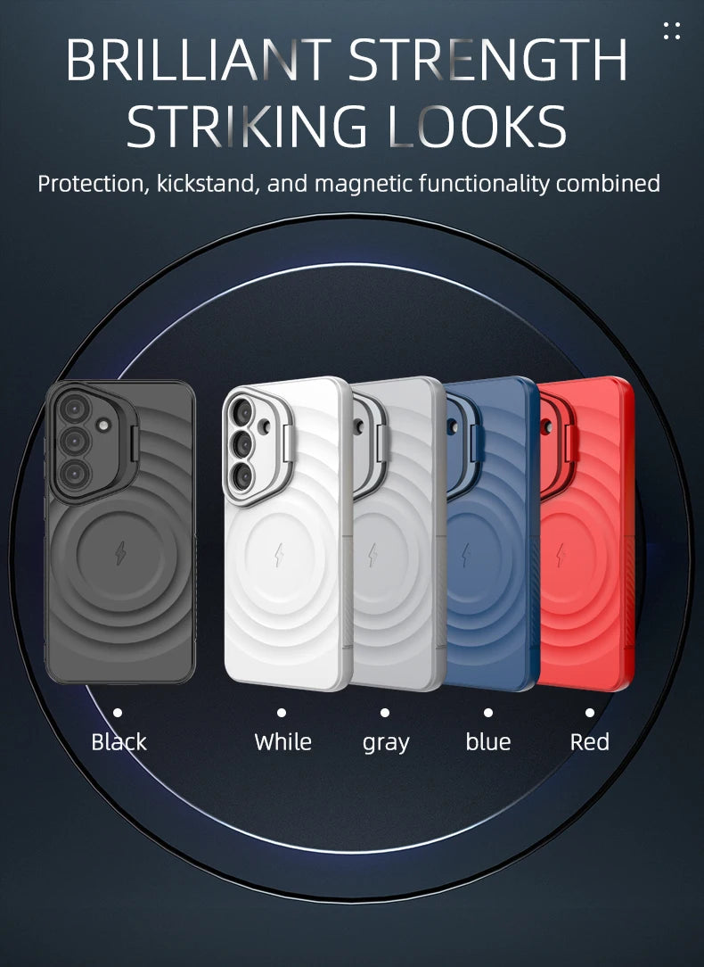 Magnetic Wireless Charging Case for Samsung Galaxy S25 Ultra/S25+ – Shockproof Protective Stand Cover