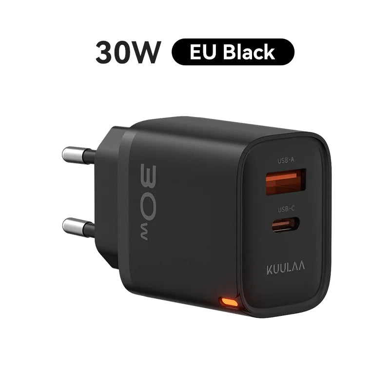 KUULAA 30W GaN USB-C Charger – PD 3.0 QC 4.0 Fast Wall Adapter for iPhone 17/16/15 Pro, Samsung S25, Xiaomi & iPad