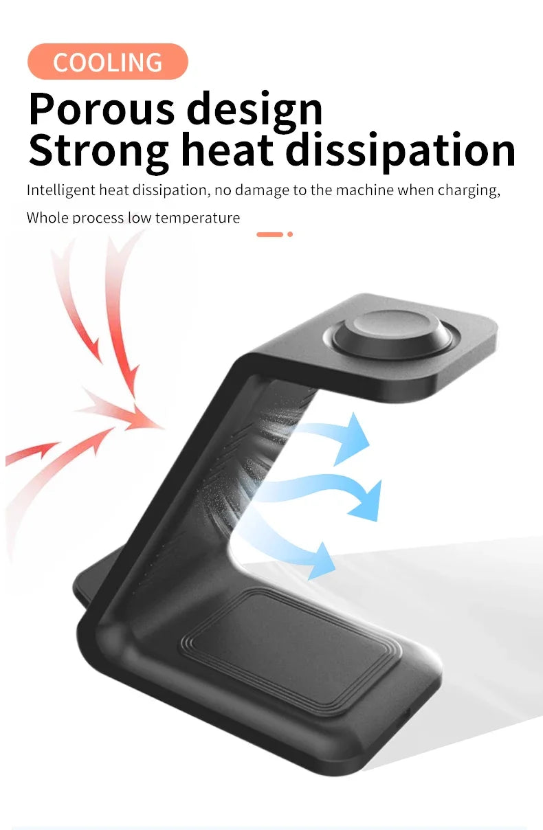 30W 3-in-1 Fast Wireless Charger Stand for iPhone, Samsung & Apple Watch – Foldable Charging Station