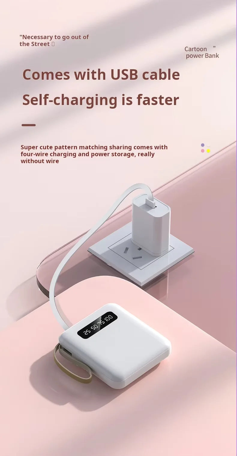 20000mAh Mini Power Bank with 4-in-1 Fast Charging Cable – Portable External Battery Charger for iPhone, Samsung, Huawei, Xiaomi
