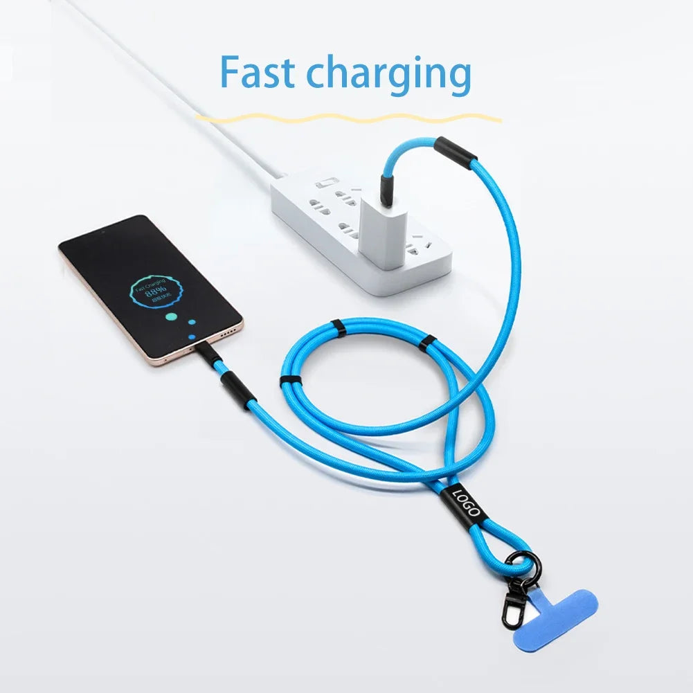 2-in-1 Phone Lanyard with Charging Cable – Detachable USB Data Neck Strap for iPhone & Android (Anti-Lost Design)