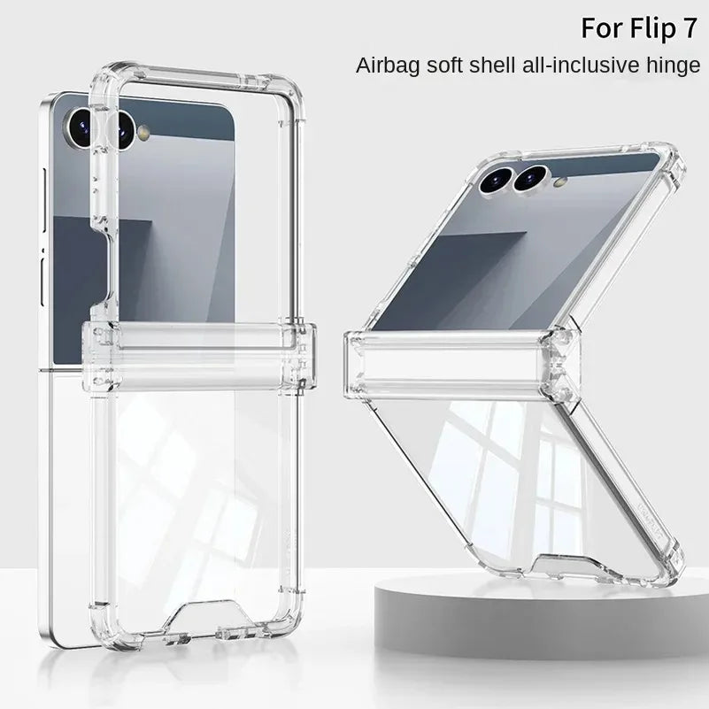 All-Inclusive Shockproof Case for Samsung Galaxy Z Flip 7/6/5/FE – Transparent Hinge Protective Cover with Anti-Drop Corners