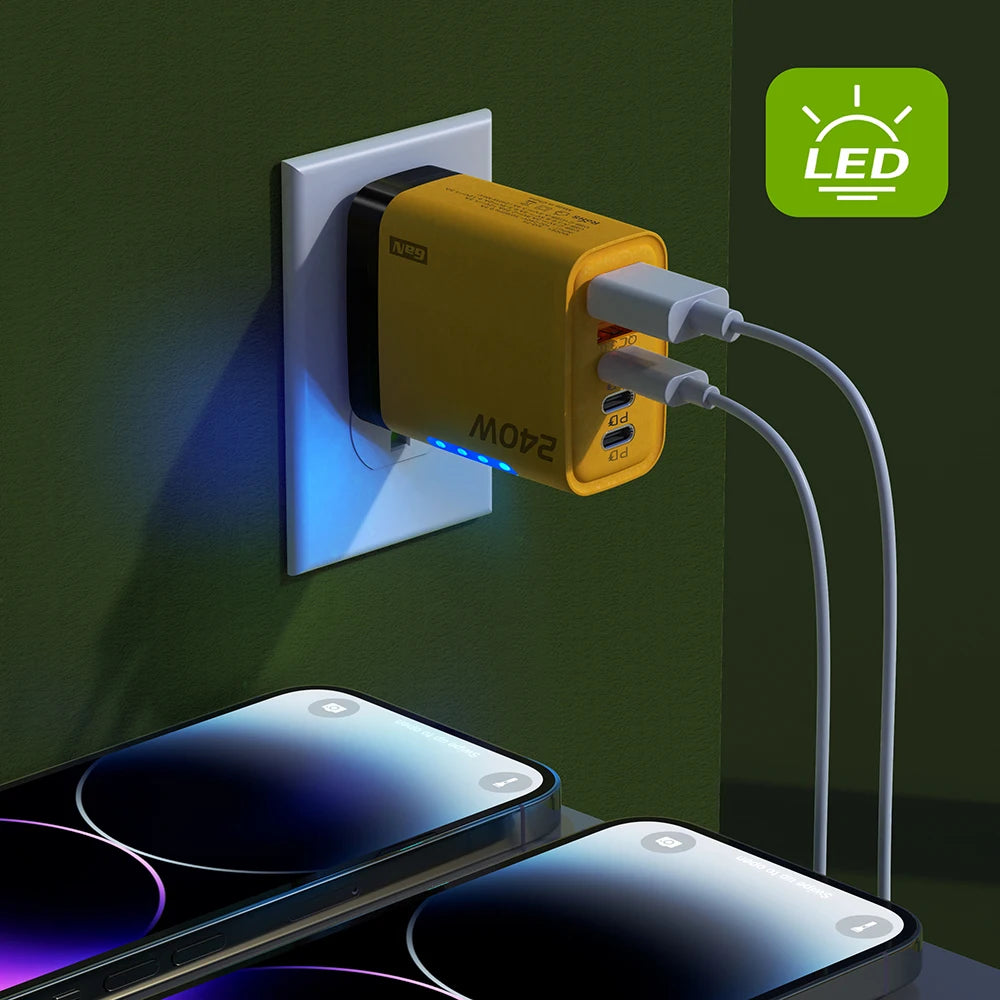 5-Port USB-C PD Fast Charger with QC 3.0 – Multi-Port Charging Adapter for iPhone 16/15, Samsung, Xiaomi & Huawei