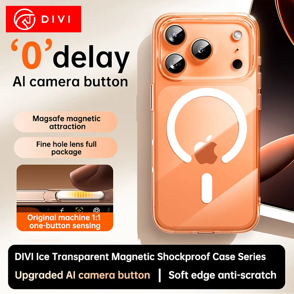DIVI Magnetic Case for iPhone 17 Pro Max Slim Thin Wireless Charging Magnetic for Magsafe Case Clear Cover Anti-Yellowing