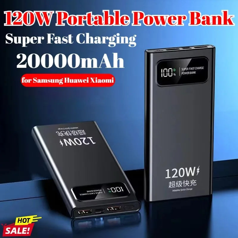 120W 20000mAh Portable Power Bank – Super Fast Charging High Capacity Mobile Charger for iPhone, Samsung, Huawei, Xiaomi