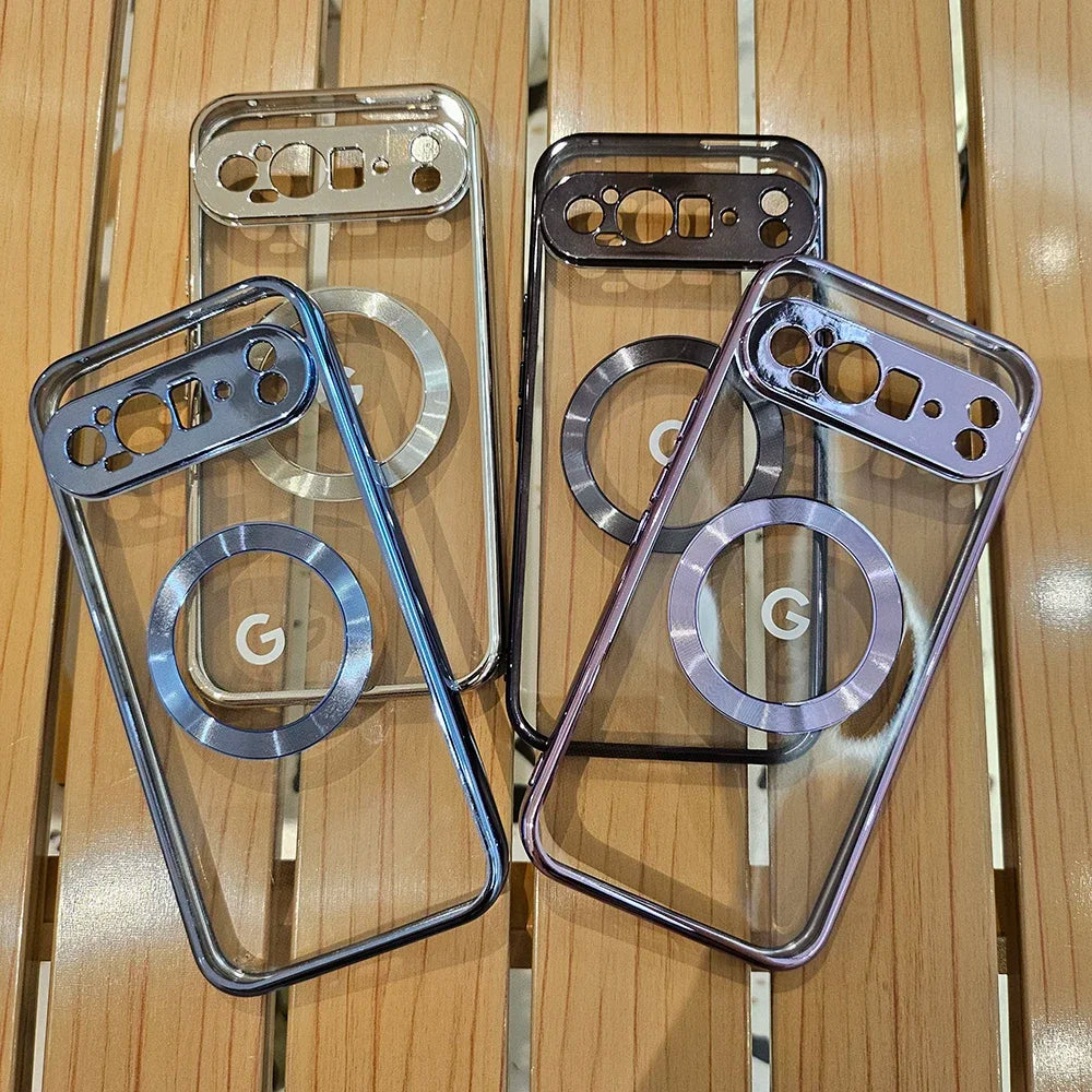 Clear Electroplating Magsafe Case for Google Pixel 10/9/8/7 Pro XL & A-Series – Shockproof Wireless Charging Cover