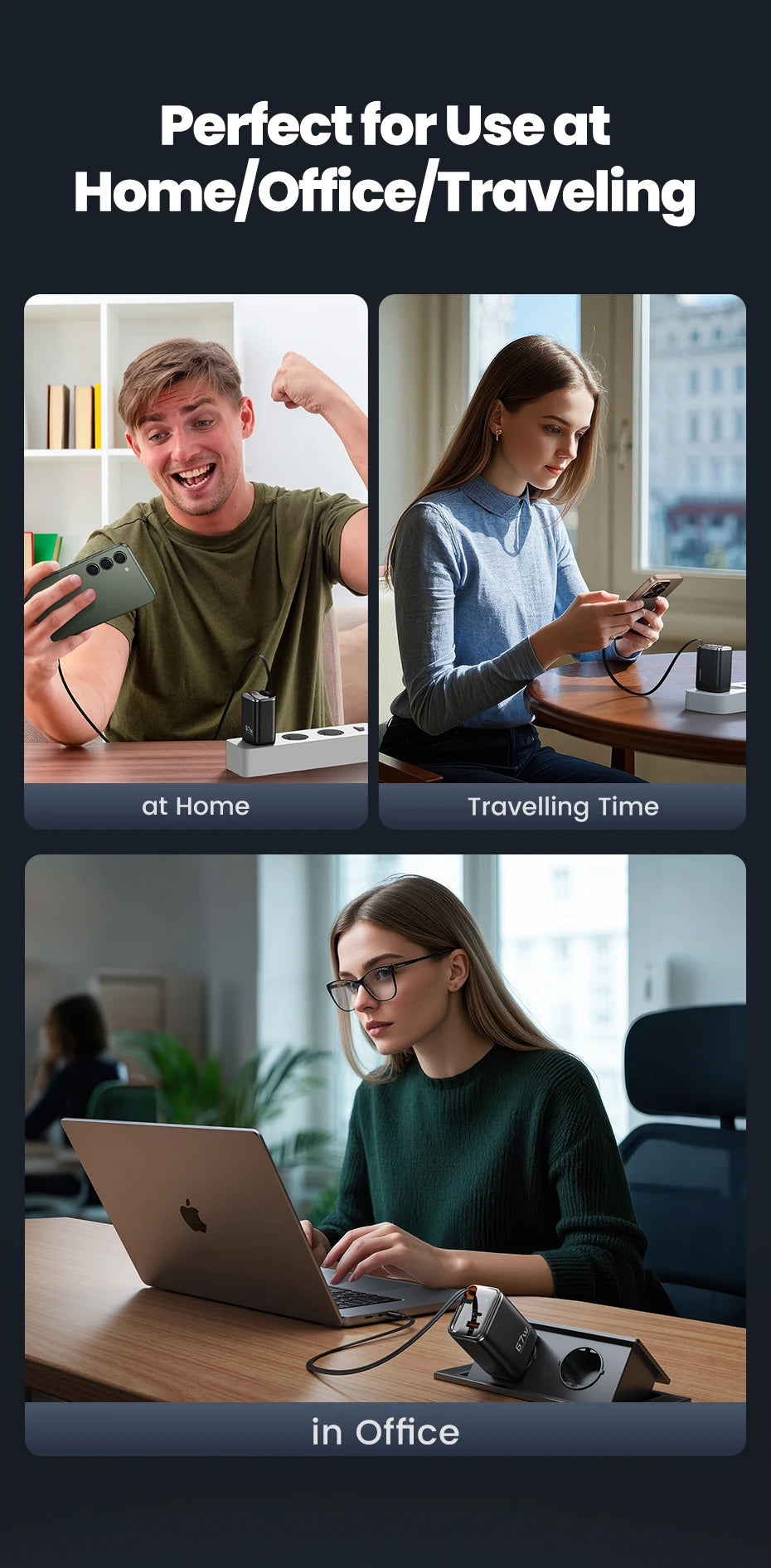 Toocki 67W GaN USB-C Fast Charger with Retractable Cable – PD3.0 PPS Adapter for iPhone 16/15, Samsung S25/S24 & Laptops