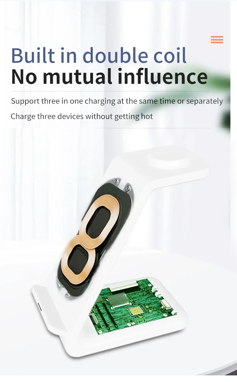 30W 3-in-1 Fast Wireless Charger Stand for iPhone, Samsung & Apple Watch – Foldable Charging Station