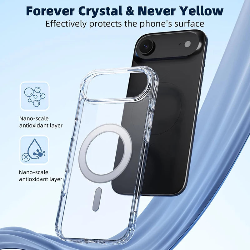 Luxury Magnetic Magsafe Case For iPhone 17Air 16E 15 14 13 12 11 Pro Max Plus Hybrid Hard Acrylic Cover Transparent Shell Coque