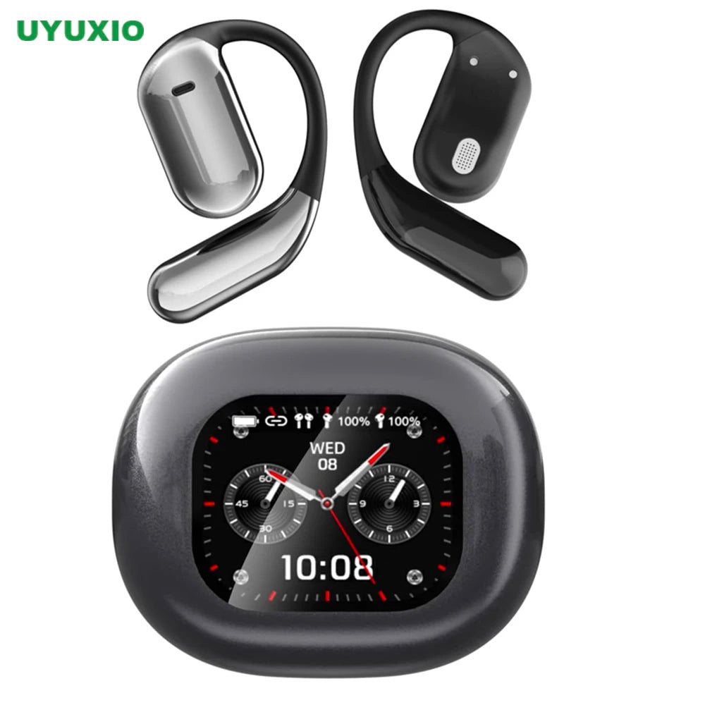 UYUXIO AI Translation Earbuds with LCD Touch – Real-Time 144 Language Translator Wireless Open-Ear Headphones for Travel & Business