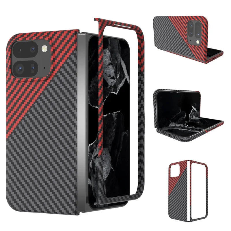 Carbon Fiber Pattern Folding Case Google Pixel 9 Pro Fold Ultra Thin Skin Frosted Shockproof Folding Protective Cover