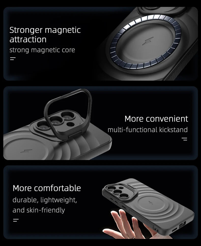 Magnetic Wireless Charging Case for Samsung Galaxy S25 Ultra/S25+ – Shockproof Protective Stand Cover