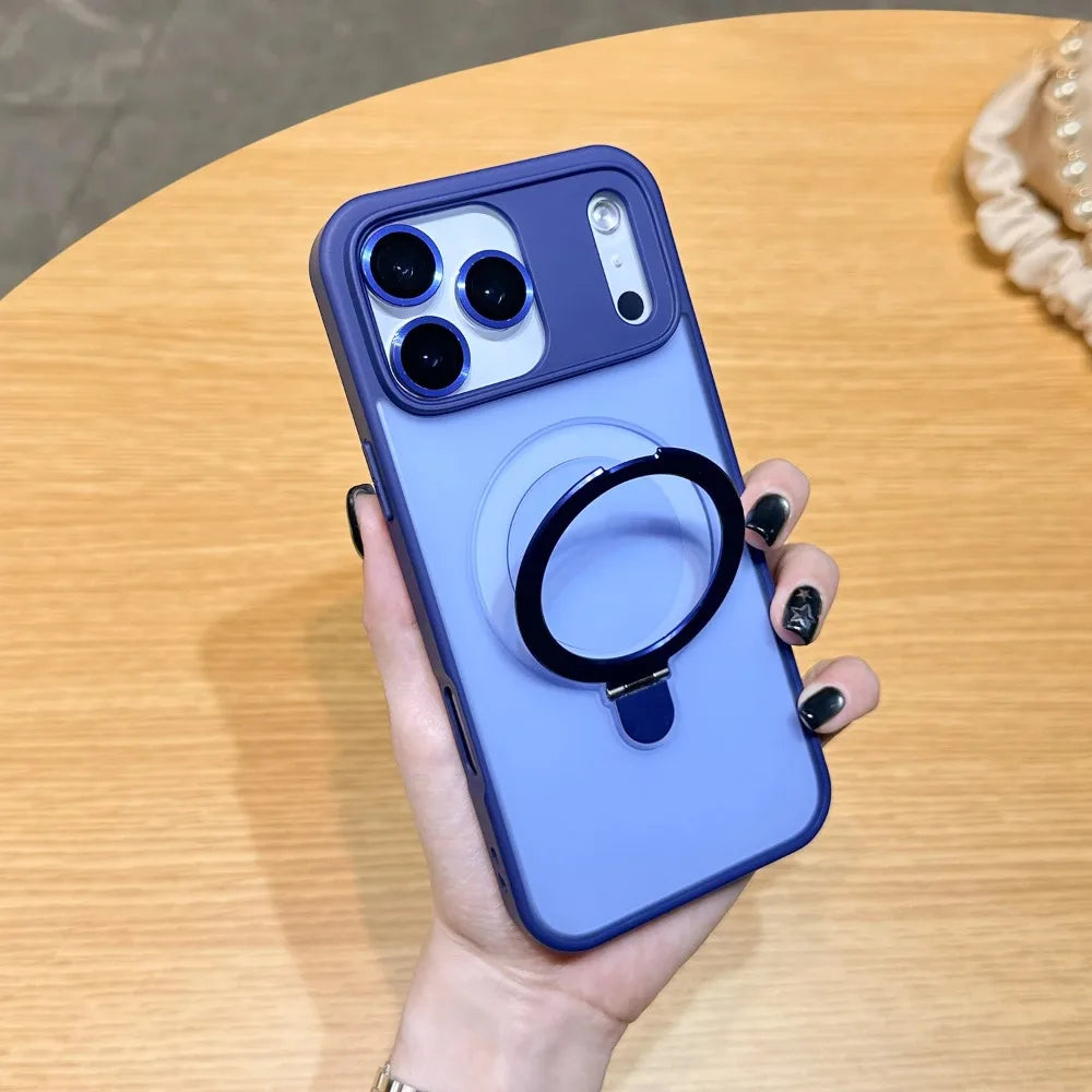 Luxury Magnetic Ring Holder Case For iPhone 17 Air 16/E 15 14 Plus 13 12 11 Pro Max Skin Friendly Frosted Matte PC Protect Cover