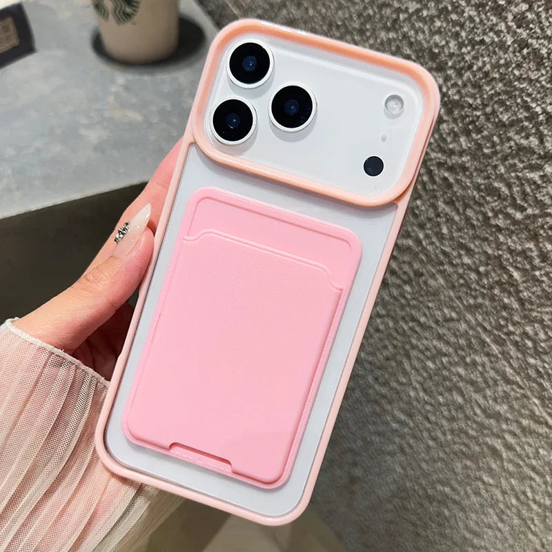 Candy Colour Wallet iPhone Case with Card Holder – Soft Shockproof Bumper Cover (iPhone 7–17 Series, Air / Pro / Pro Max)