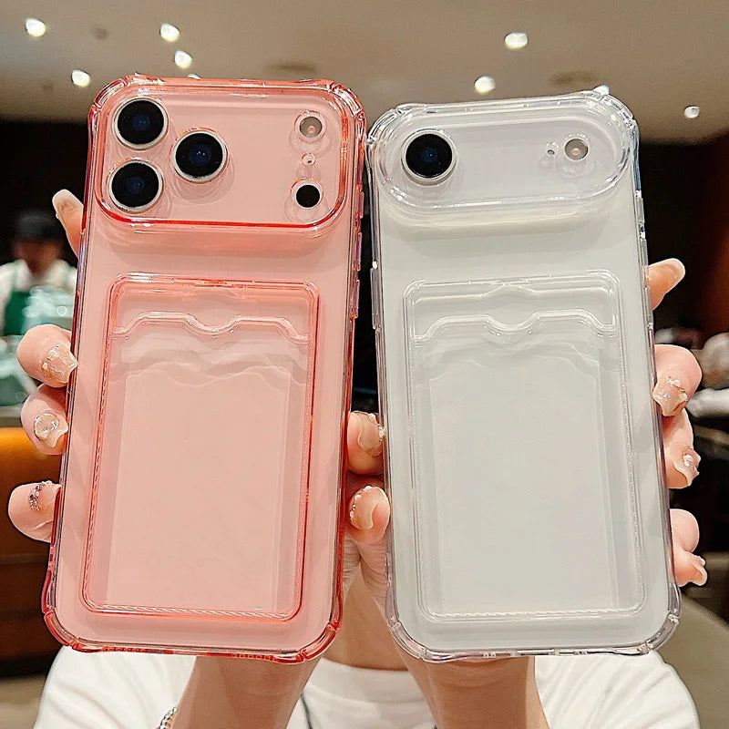 For iPhone 17 Air Case Clear TPU Silicone Card Holder Phone Cover For iPhone 17 Pro Max 13 14 12 11 16E Funda iPhone 16 Pro Max