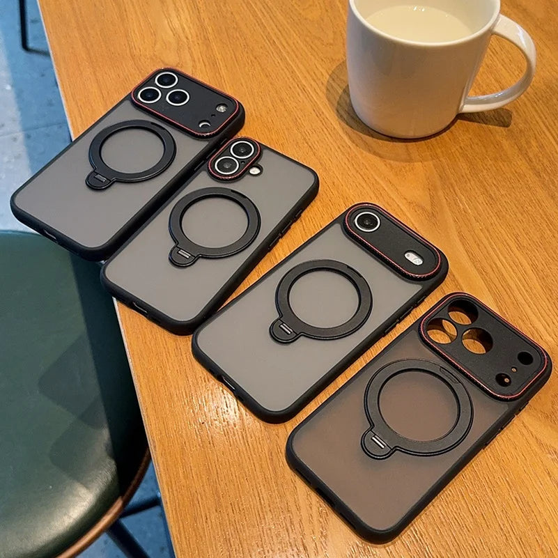 For IPhone 17 16 15 Pro Max AIR Case Luxury Ultra-thin Skin-Friendly Metal Magnetic Ring Holder Shockproof Protection Hard Case