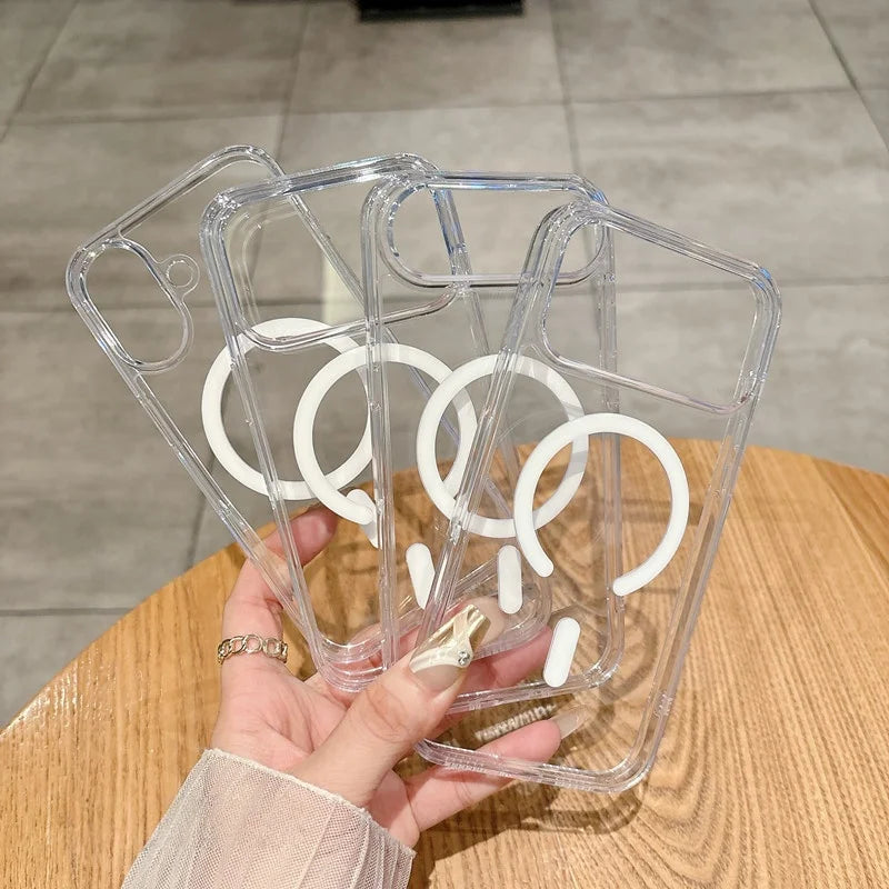 Original For Magsafe Magnetic Case For iPhone 17 Air 16 15 14 13 12 11 Pro Max Plus Mini 16E Wireless Charge Clear Arylic Cover