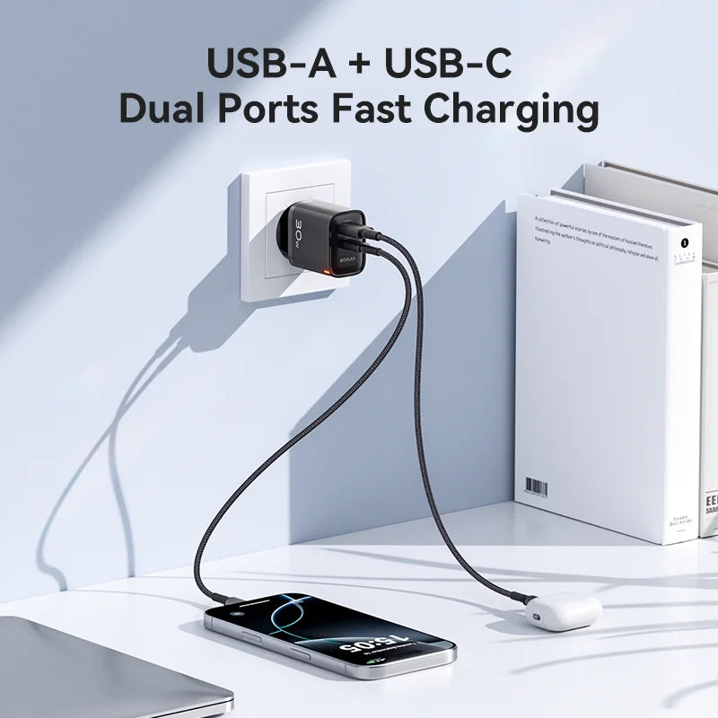 KUULAA 30W GaN USB-C Charger – PD 3.0 QC 4.0 Fast Wall Adapter for iPhone 17/16/15 Pro, Samsung S25, Xiaomi & iPad