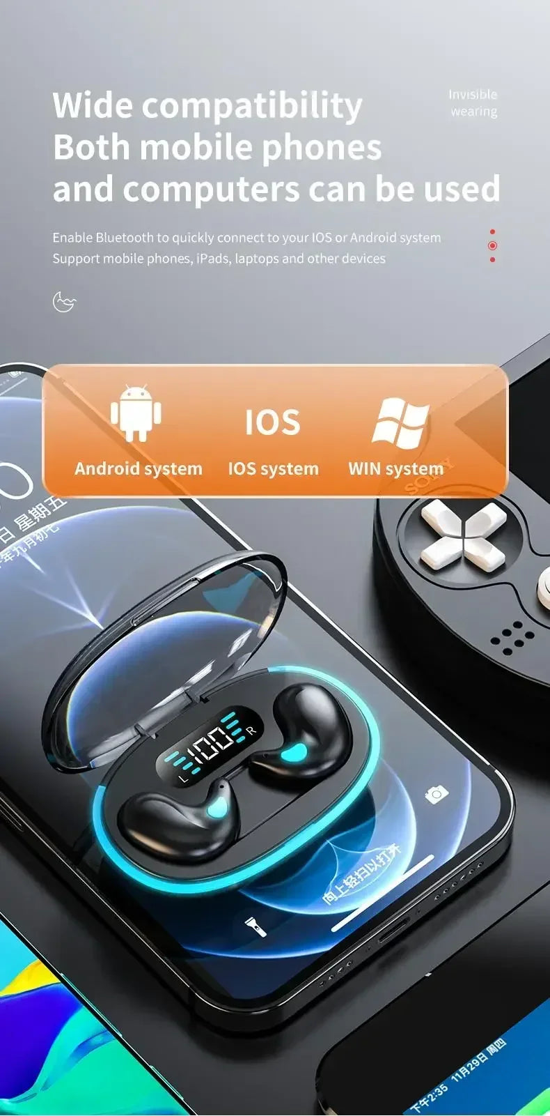 NEW X55 Wireless Sleep Earbuds – Invisible Bluetooth 5.3 Noise Reduction Earphones, Comfortable Sleeping Headset with Mic for Sports, Travel & Relaxation