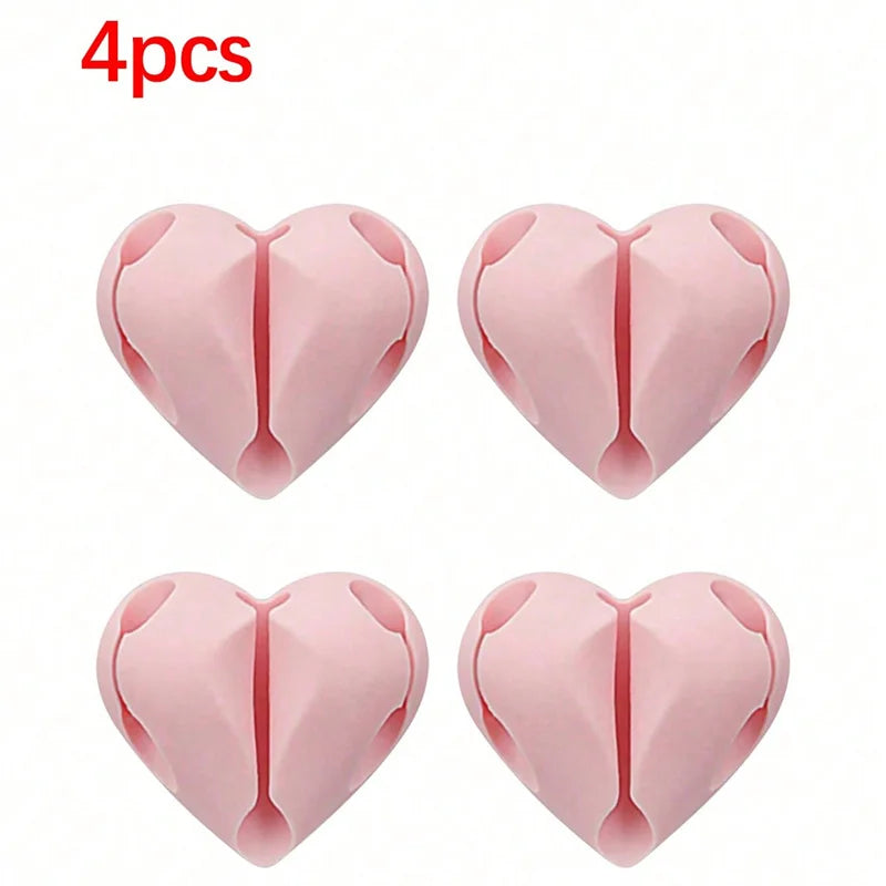 2pcs Heart-Shaped Mini Cable Winder Organizer USB Charging Cable Clips Desk Tidy Organiser Holder Protectors in Home Office Car