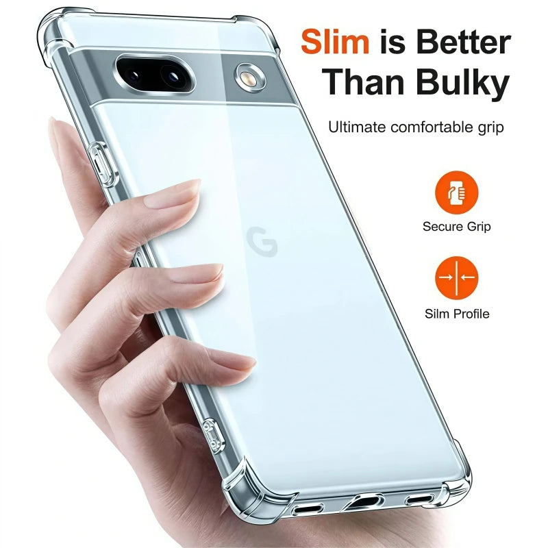 Shockproof Clear TPU Case for Google Pixel 8 Pro/8/7 Pro/7a/7/6 Pro/6a/6 – Transparent Soft Silicone Protective Cover