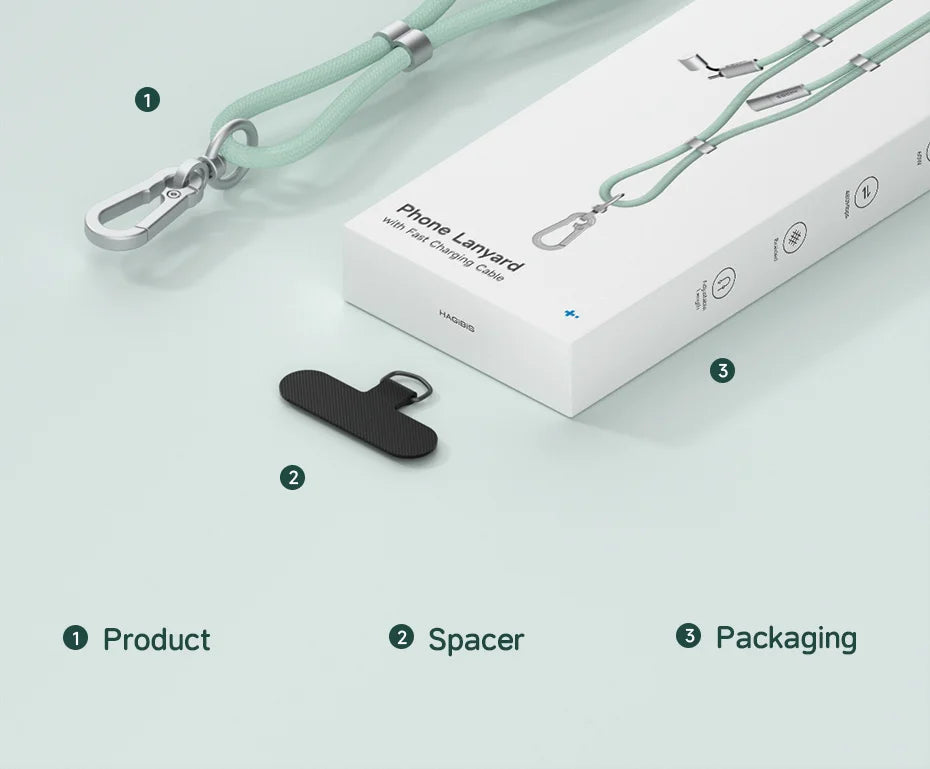 Hagibis Universal Phone Lanyard – 2-in-1 USB-C Charging Cable Strap (C-to-C / C-to-L) for iPhone 16/17 Pro Max & Most Phones