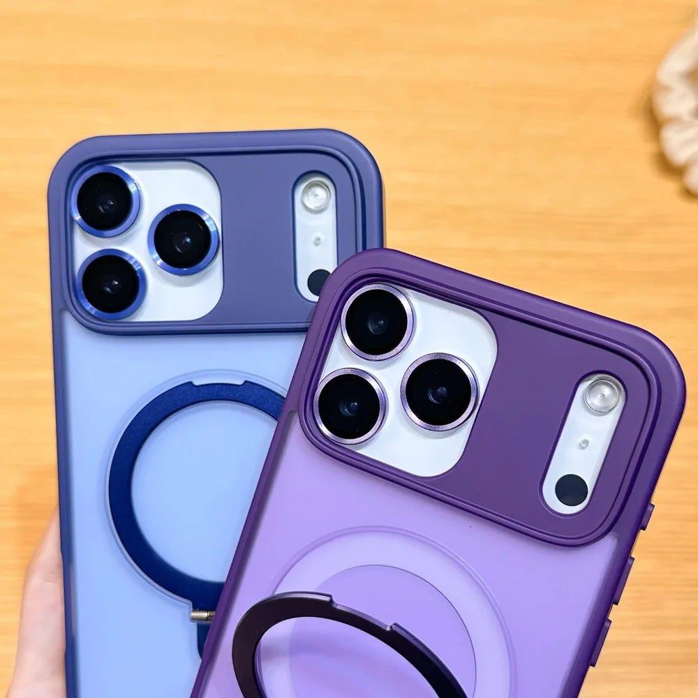 Luxury Magnetic Ring Holder Case For iPhone 17 Air 16/E 15 14 Plus 13 12 11 Pro Max Skin Friendly Frosted Matte PC Protect Cover