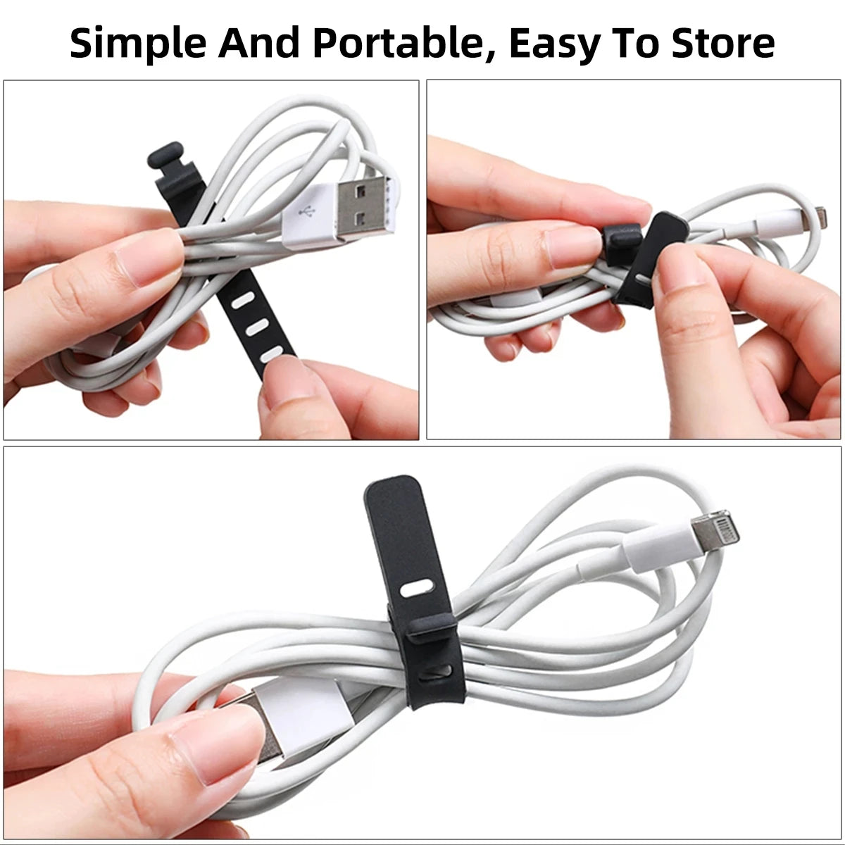 Phone Cable Organizer – 3-Hole Earphone & Charger Cord Management Clips, Data Line Winder Straps