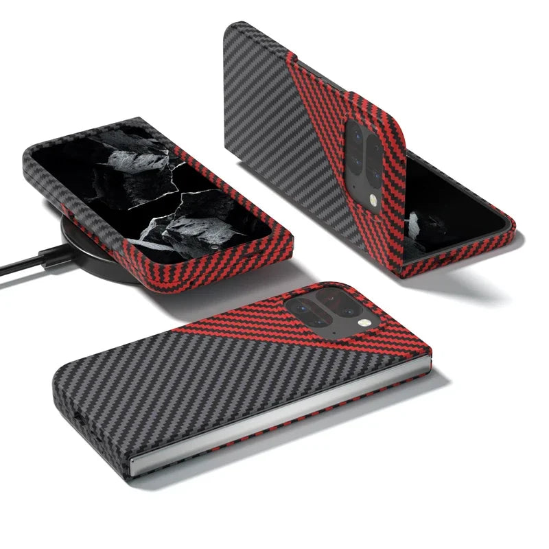 Carbon Fiber Pattern Folding Case Google Pixel 9 Pro Fold Ultra Thin Skin Frosted Shockproof Folding Protective Cover