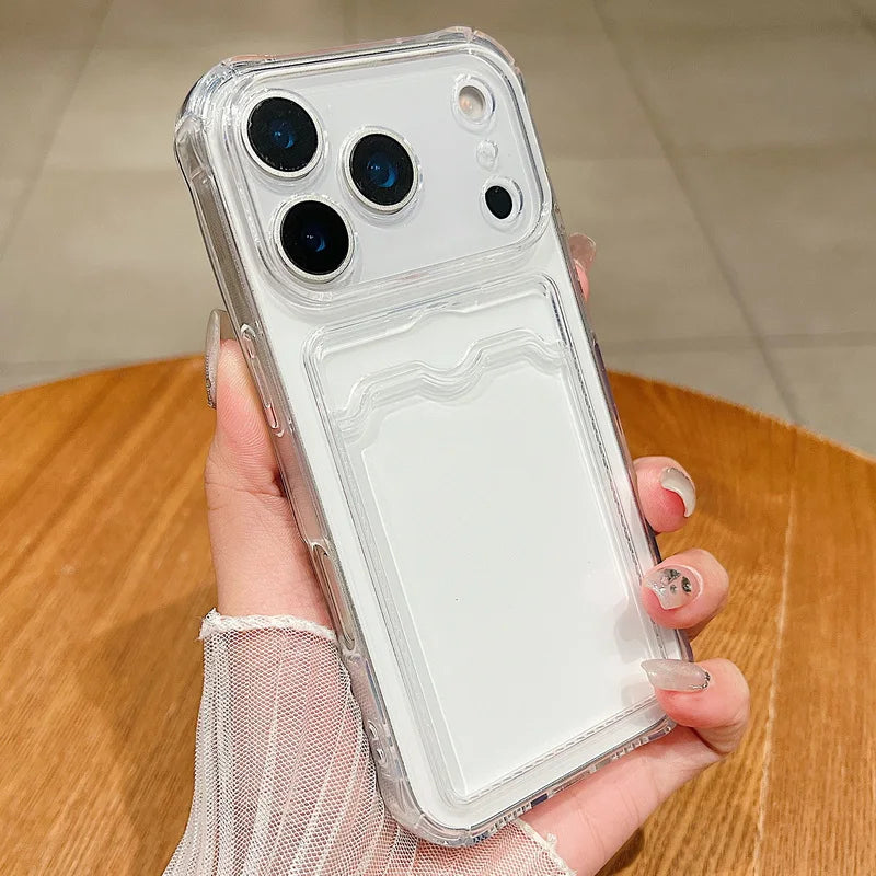 For iPhone 17 Air Case Clear TPU Silicone Card Holder Phone Cover For iPhone 17 Pro Max 13 14 12 11 16E Funda iPhone 16 Pro Max